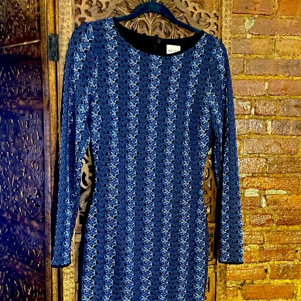 New Reiss Avril Bodycon Blue Crochet Dress